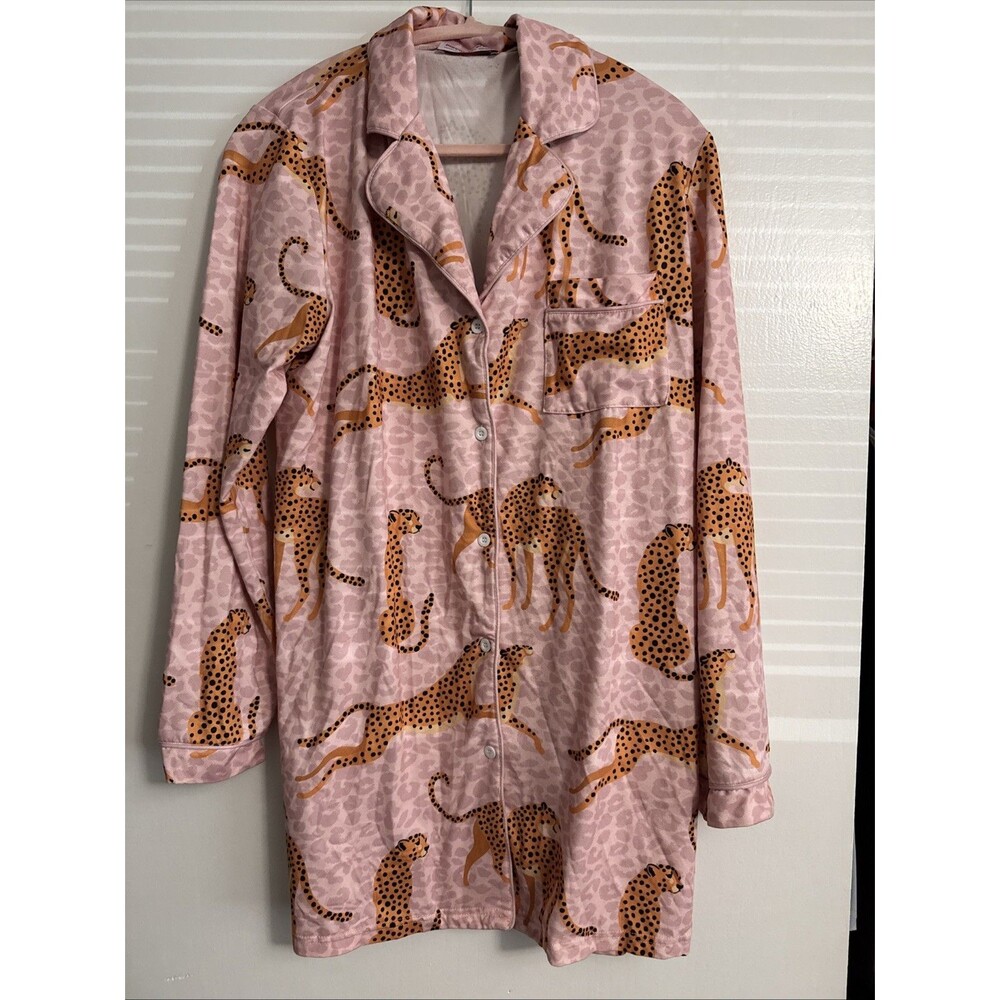 Discount Divas Pajama Dress Size M Cheetah Print Long Sleeve Nightgown
